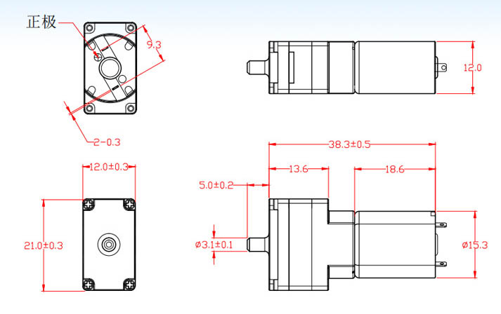 12V Mini Air Pump Specification Engineering Drawing
