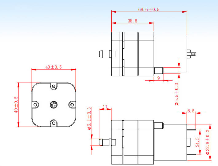 mini air pump Specification Engineering Drawing