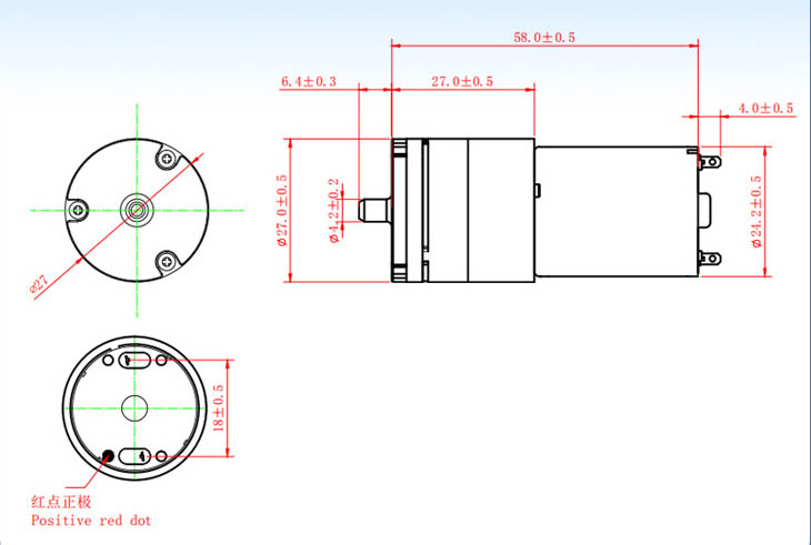 mini electric air pump Specification Engineering Drawing