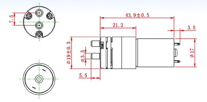 mini water pump Specification Engineering Drawing