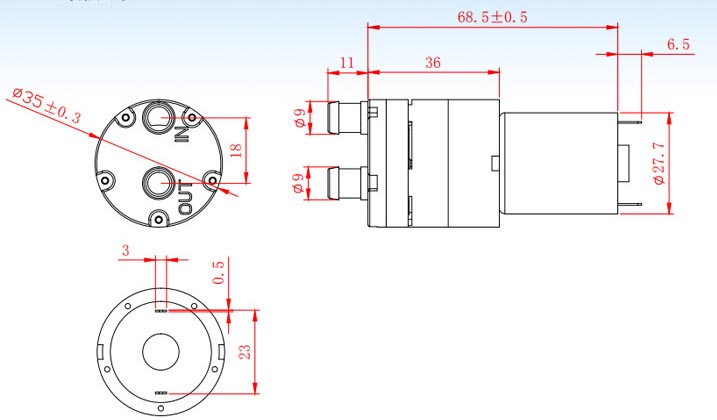 small water pump Specification Engineering Drawing