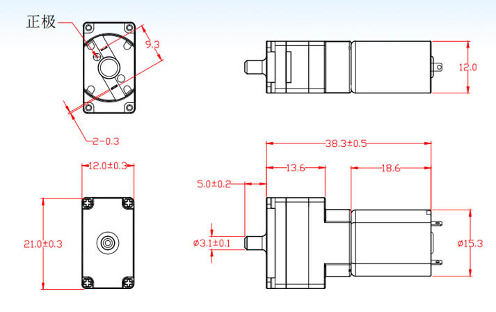 Technický výkres 12V mini vzduchového čerpadla