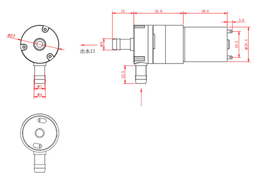 Ukuran pompa air 12V dc