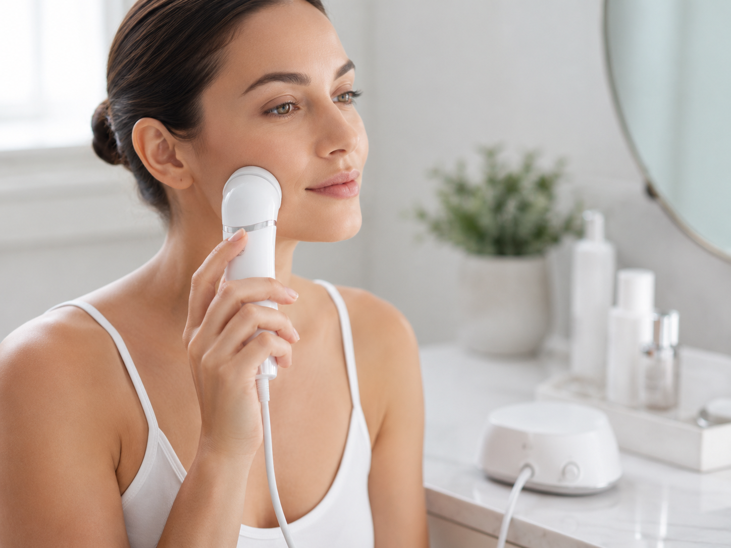 Small silent micro air pump used in a handheld facial beauty and skin care device.