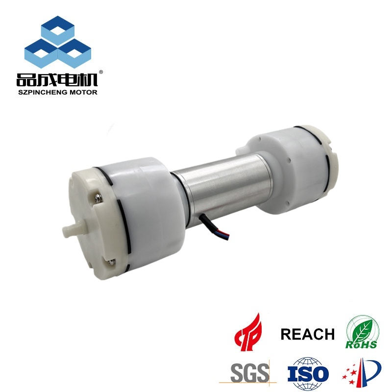 This brushless DC air pump is designed for durability, featuring a small DC air pump form factor with a 12W power rating.