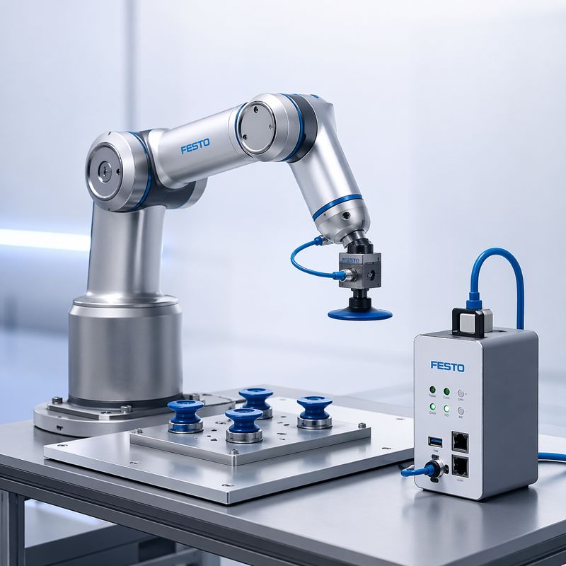 Industrial robotic arm with vacuum suction gripper and control module