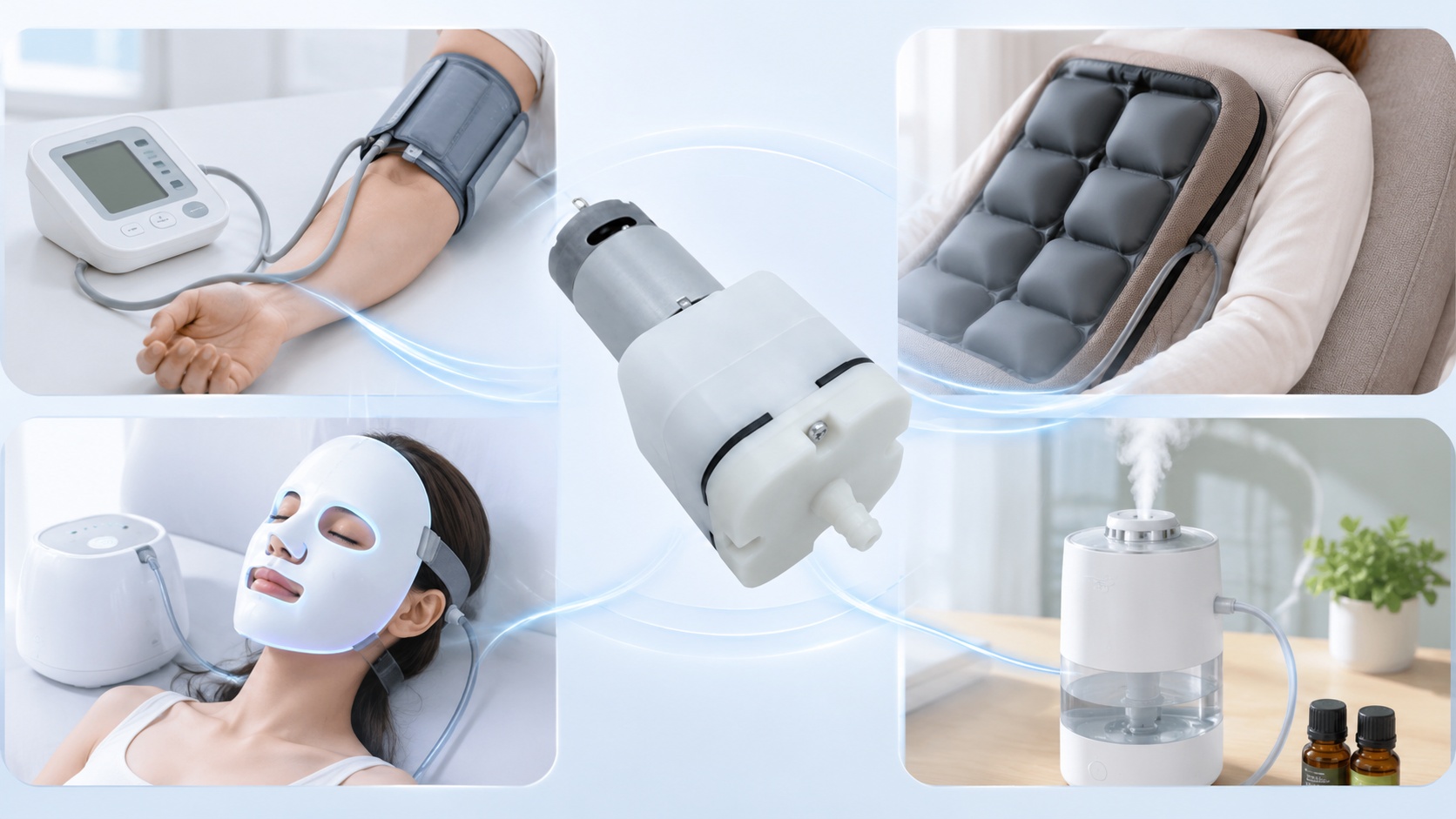 High pressure micro diaphragm air pump applications in medical cuffs, massage cushions, beauty devices and household pneumatic equipment