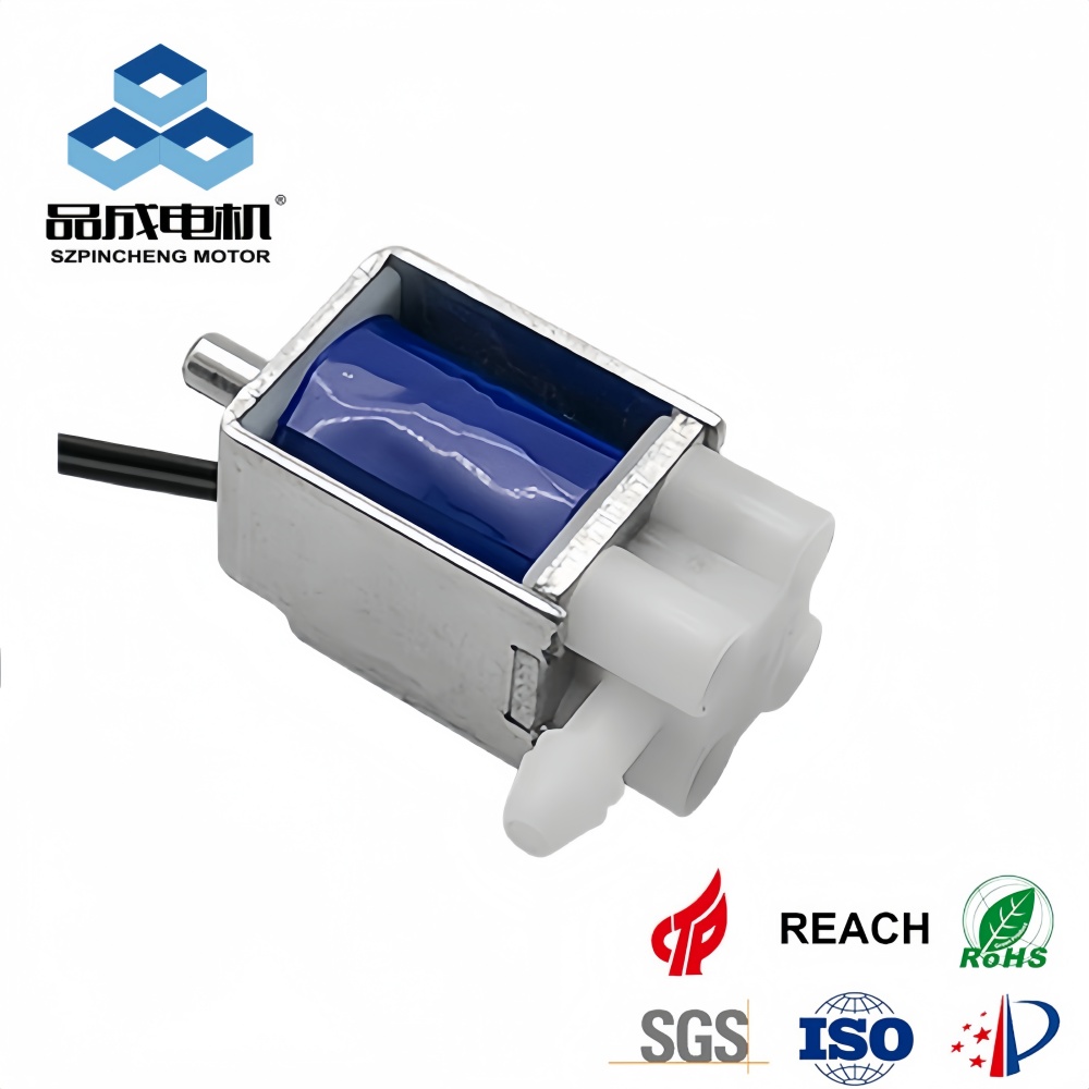 Miniature 3-port 2-position solenoid air valve for medical equipment, positive pressure control valve with plastic nozzles.