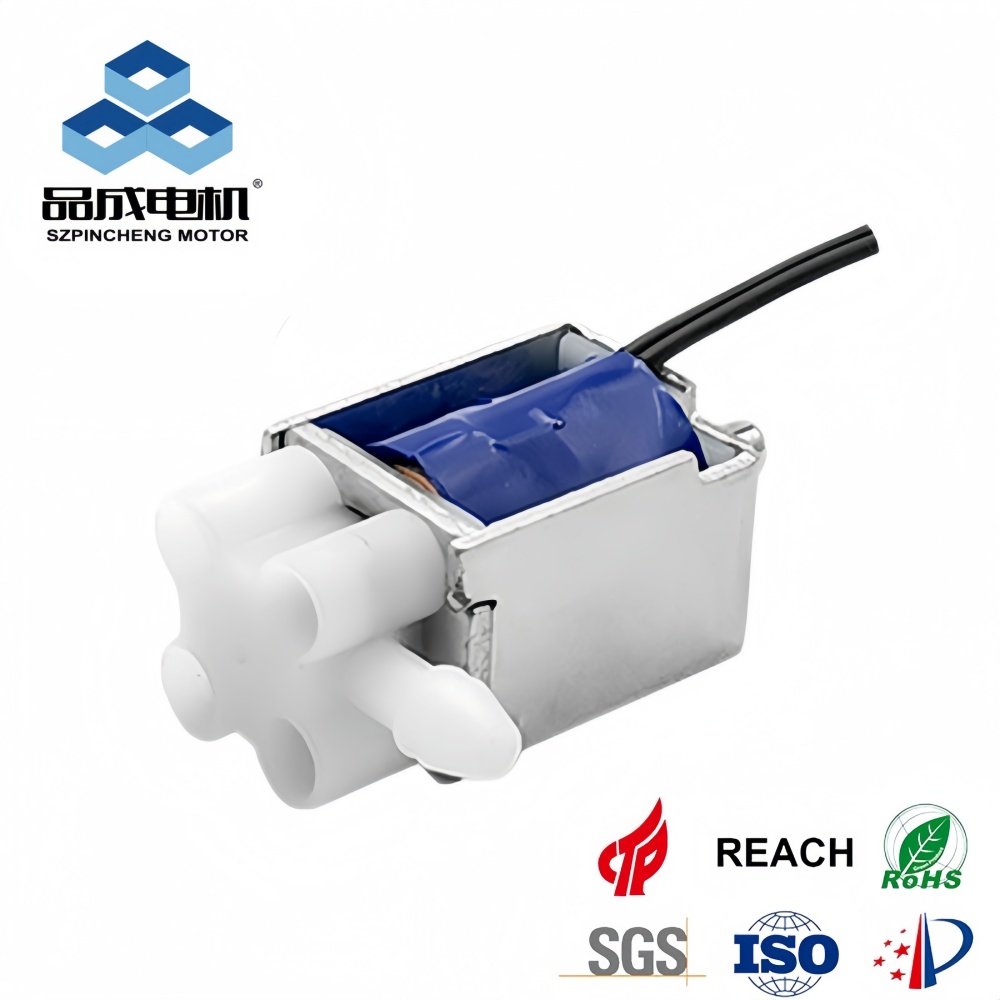Compact DC solenoid air release valve for portable medical devices and massage chairs, blue coil micro pneumatic valve.
