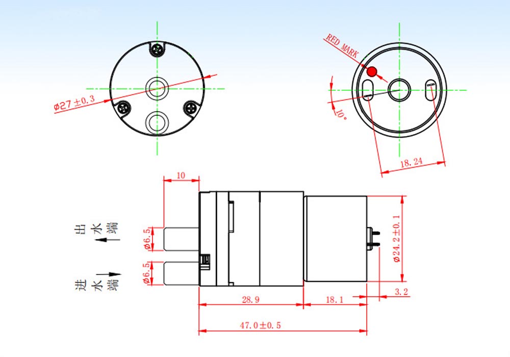 DC vattenpump storlek