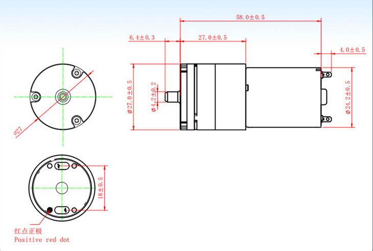 mini pompa ad aria elettrica Disegno tecnico delle specifiche