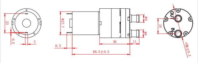 mini water pump 12v Specification Engineering Drawing