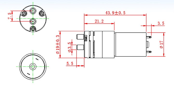 mini pompa wodna Specyfikacja Rysunek techniczny