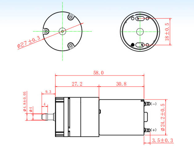 desenho de engenharia de especificação de bomba de ar pequena