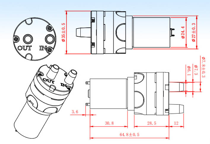 small electric water pump Specification Engineering Drawing