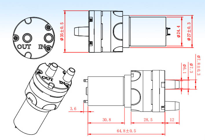 Piçûk pompeya avê ya elektrîkê Specification Engineering Drawing