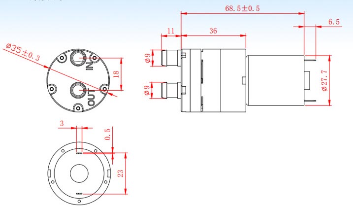 liten vattenpump Specifikation Teknisk ritning